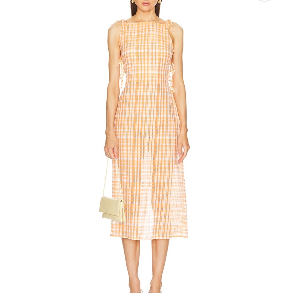 MilkWhite Orange Gingham Midi Dress